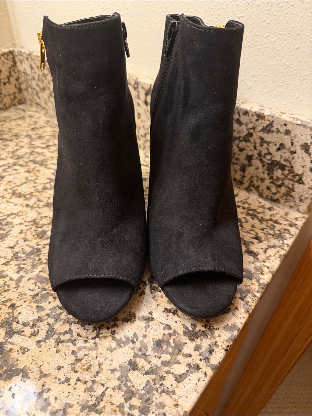🫶🏼5 for $45!!🫶🏼Material Girl Black Suede Peep-Toe Ankle Boots